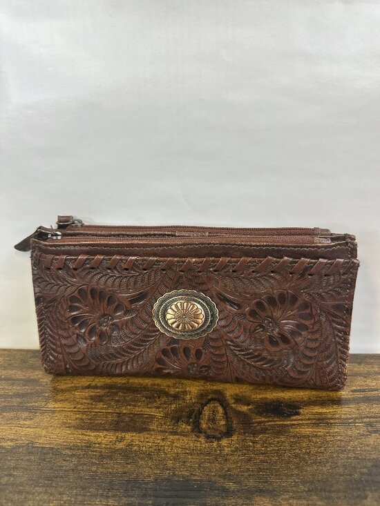 American West Handbags - American West Tooled Genuine Leather Wallet Bi-Fold Brown Western Cowgirl